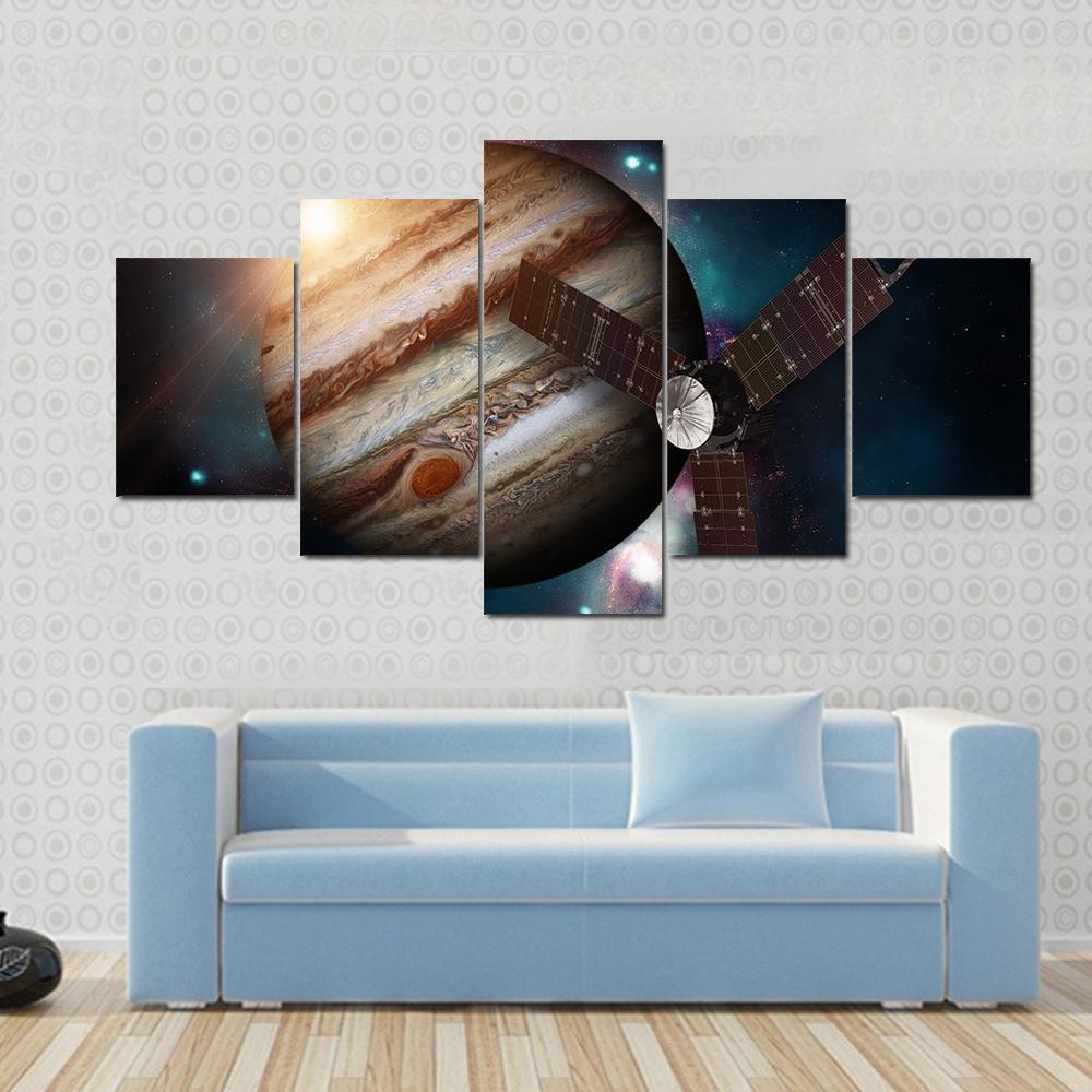 Juno Spacecraft &amp; Jupiter Canvas Wall Art-5 Star-Gallery Wrap-62" x 32"-Tiaracle