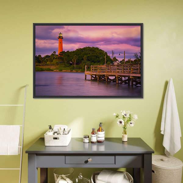 Jupiter Inlet Lighthouse Canvas Wall Art-1 Piece-Floating Frame-24" x 16"-Tiaracle