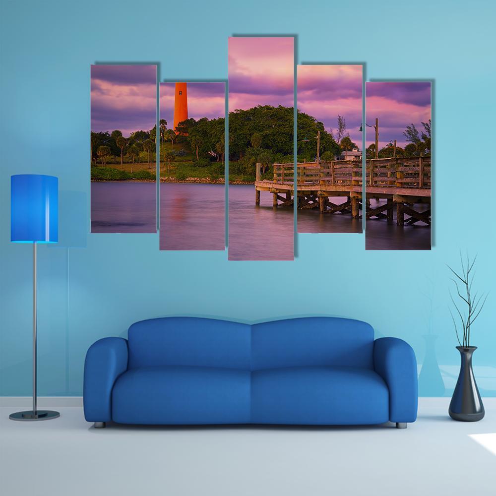 Jupiter Inlet Lighthouse Canvas Wall Art-5 Pop-Gallery Wrap-47" x 32"-Tiaracle
