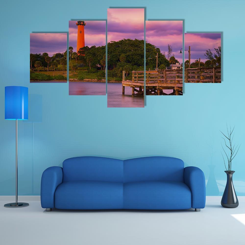 Jupiter Inlet Lighthouse Canvas Wall Art-5 Pop-Gallery Wrap-47" x 32"-Tiaracle