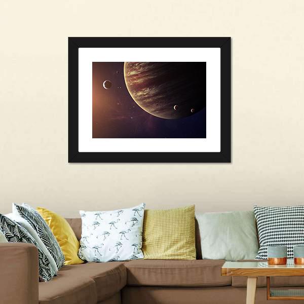 Jupiter With Its Moons Canvas Wall Art-1 Piece-Framed Print-20&quot; x 16&quot;-Tiaracle