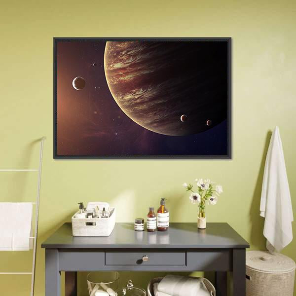 Jupiter With Its Moons Canvas Wall Art-3 Horizontal-Gallery Wrap-25" x 16"-Tiaracle