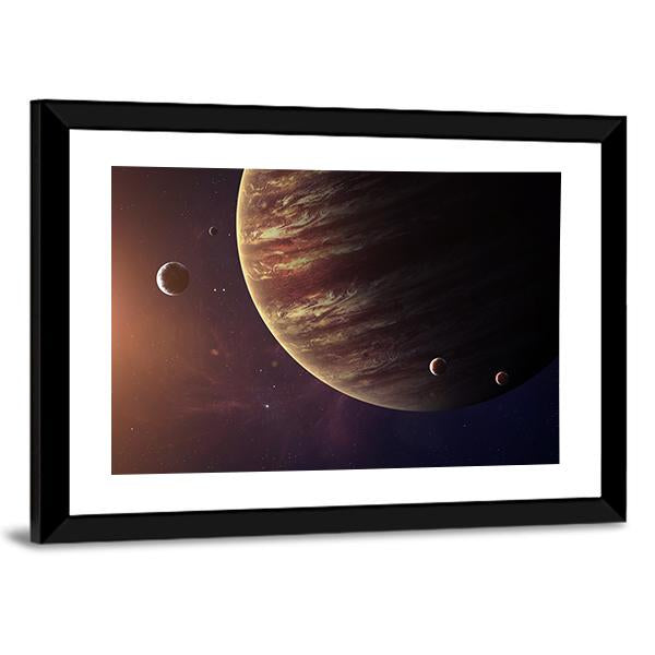 Jupiter With Its Moons Canvas Wall Art-5 Horizontal-Gallery Wrap-22" x 12"-Tiaracle