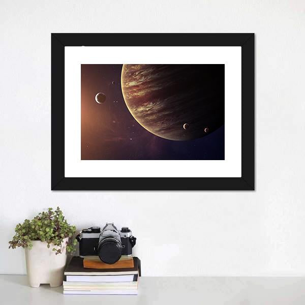 Jupiter With Its Moons Canvas Wall Art-5 Horizontal-Gallery Wrap-22" x 12"-Tiaracle