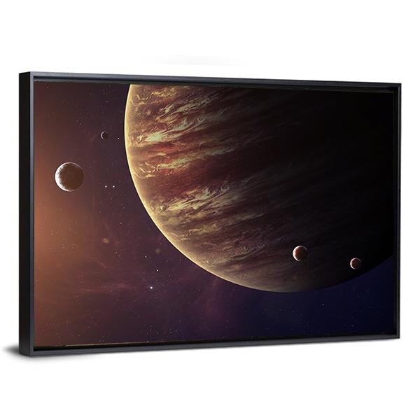 Jupiter With Its Moons Canvas Wall Art-5 Horizontal-Gallery Wrap-22" x 12"-Tiaracle