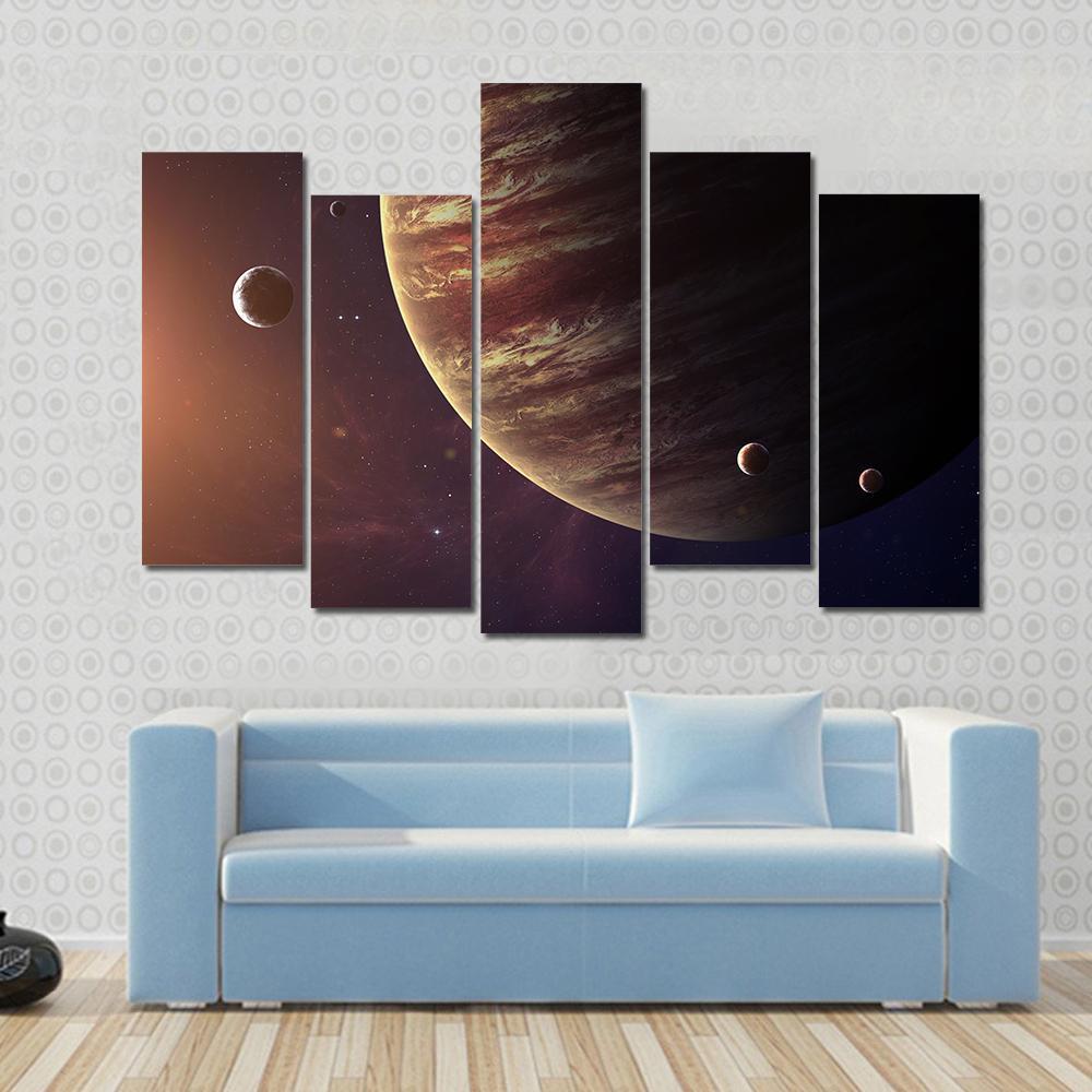 Jupiter With Its Moons Canvas Wall Art-5 Pop-Gallery Wrap-47" x 32"-Tiaracle