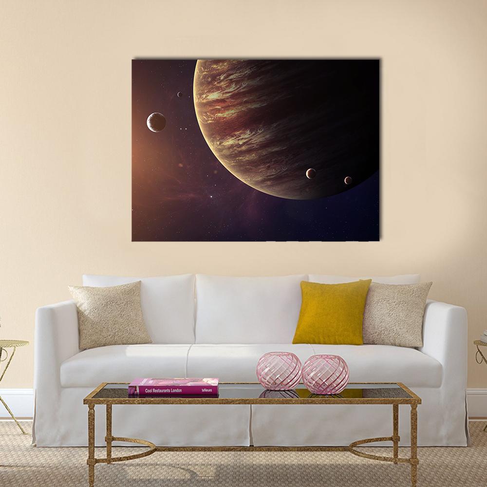 Jupiter With Its Moons Canvas Wall Art-4 Horizontal-Gallery Wrap-34" x 24"-Tiaracle