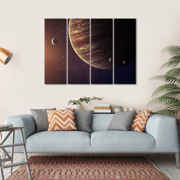 Jupiter With Its Moons Canvas Wall Art-4 Horizontal-Gallery Wrap-34" x 24"-Tiaracle