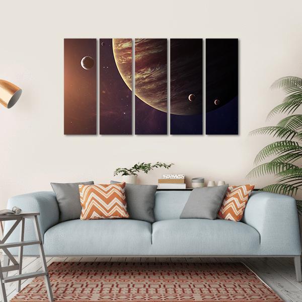 Jupiter With Its Moons Canvas Wall Art-5 Horizontal-Gallery Wrap-22" x 12"-Tiaracle