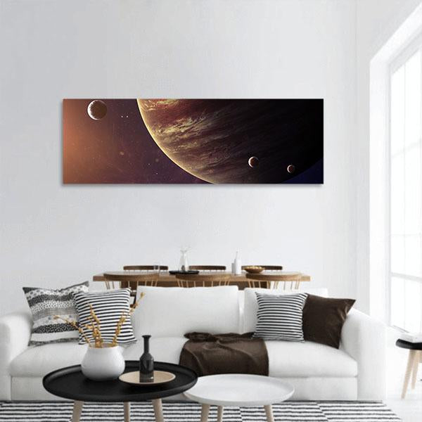Jupiter With Its Moons Panoramic Canvas Wall Art-1 Piece-36" x 12"-Tiaracle