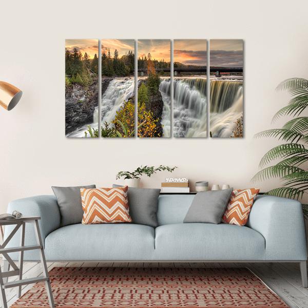 Kakabeka Falls In Autumn Canvas Wall Art-5 Horizontal-Gallery Wrap-22" x 12"-Tiaracle