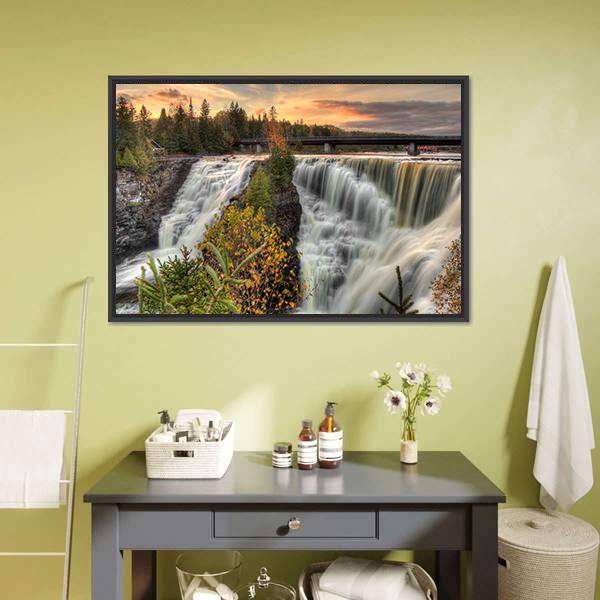 Kakabeka Falls In Autumn Canvas Wall Art-1 Piece-Floating Frame-24" x 16"-Tiaracle