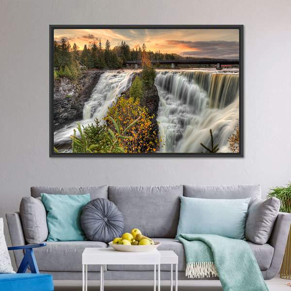 Kakabeka Falls In Autumn Canvas Wall Art-5 Horizontal-Gallery Wrap-22" x 12"-Tiaracle