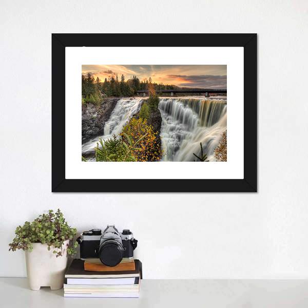 Kakabeka Falls In Autumn Canvas Wall Art-1 Piece-Framed Print-20" x 16"-Tiaracle