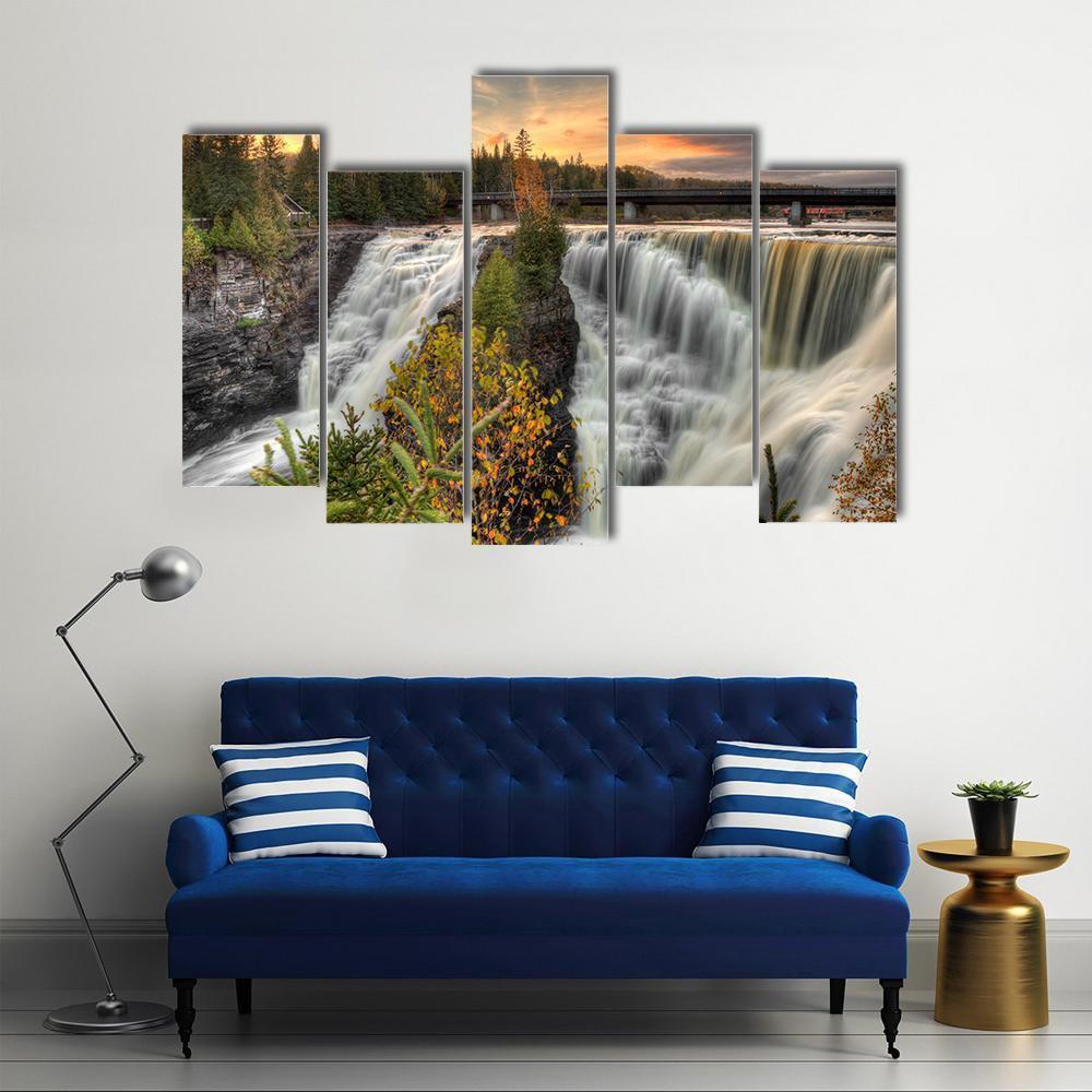 Kakabeka Falls In Autumn Canvas Wall Art-5 Pop-Gallery Wrap-47" x 32"-Tiaracle