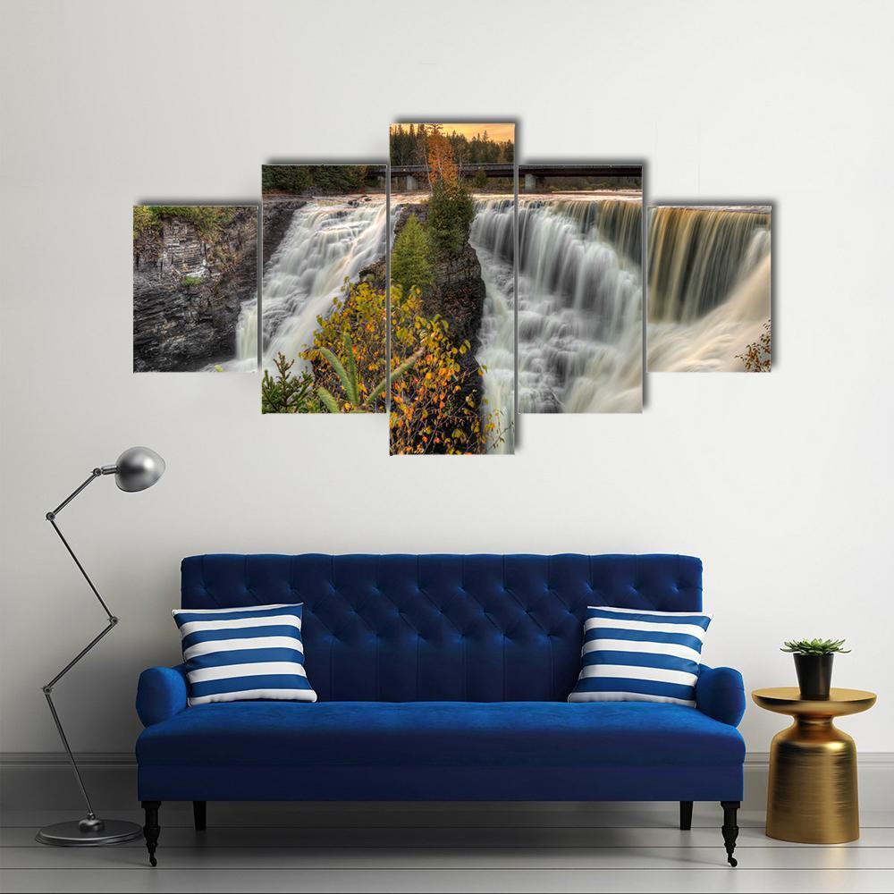 Kakabeka Falls In Autumn Canvas Wall Art-5 Star-Gallery Wrap-62" x 32"-Tiaracle