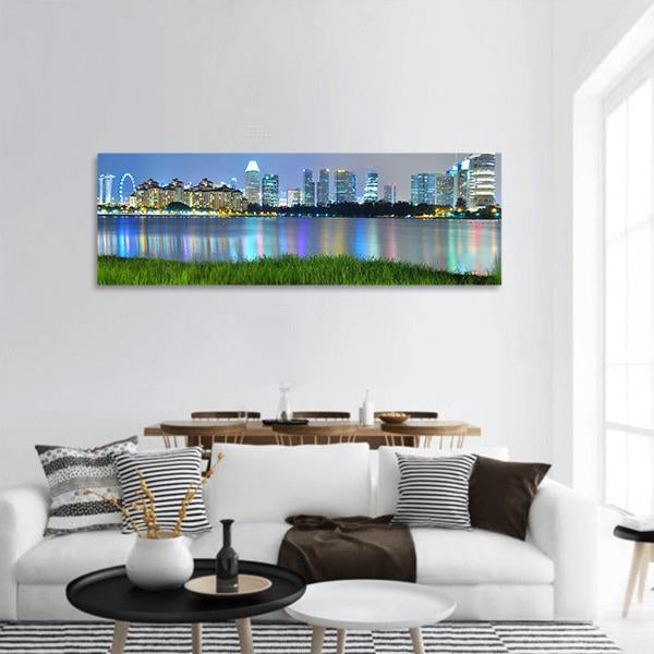 Kallang River With Skyline Panoramic Canvas Wall Art-3 Piece-25" x 08"-Tiaracle
