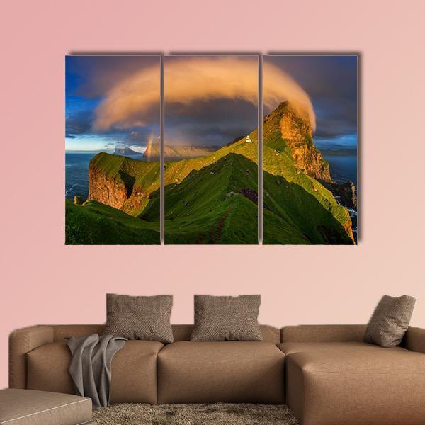 Kalsoy Island &amp; Lighthouse Canvas Wall Art-3 Horizontal-Gallery Wrap-25" x 16"-Tiaracle