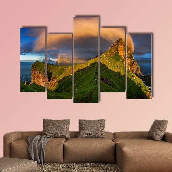 Kalsoy Island &amp; Lighthouse Canvas Wall Art-5 Pop-Gallery Wrap-47" x 32"-Tiaracle