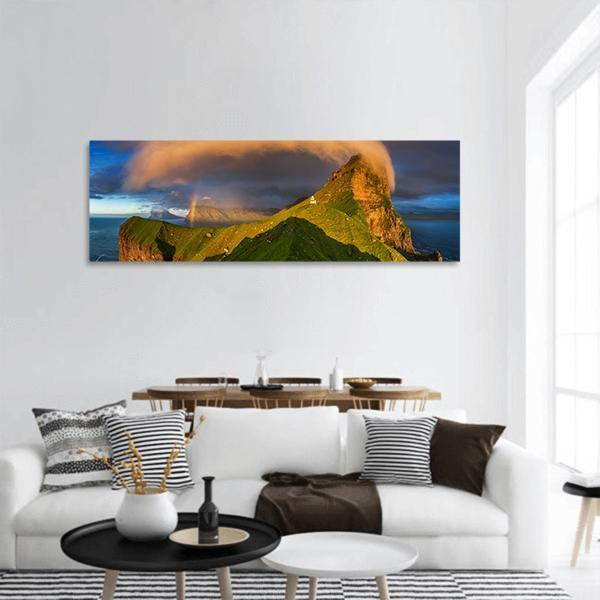 Kalsoy Island &amp; Lighthouse Panoramic Canvas Wall Art-1 Piece-36" x 12"-Tiaracle