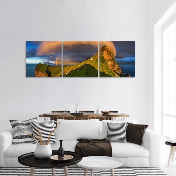 Kalsoy Island &amp; Lighthouse Panoramic Canvas Wall Art-3 Piece-25" x 08"-Tiaracle