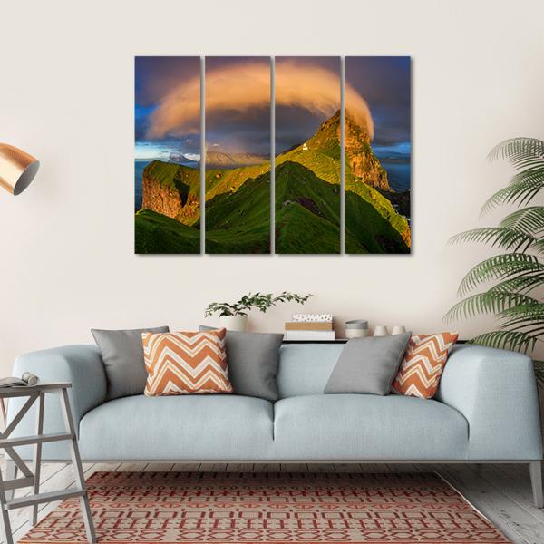 Kalsoy Island &amp; Lighthouse Canvas Wall Art-4 Horizontal-Gallery Wrap-34" x 24"-Tiaracle