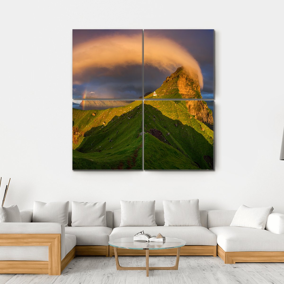 Kalsoy Island &amp; Lighthouse Canvas Wall Art-4 Square-Gallery Wrap-17" x 17"-Tiaracle