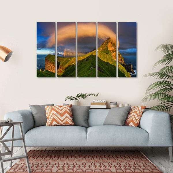 Kalsoy Island & Lighthouse Canvas Wall Art-5 Horizontal-Gallery Wrap-22" x 12"-Tiaracle