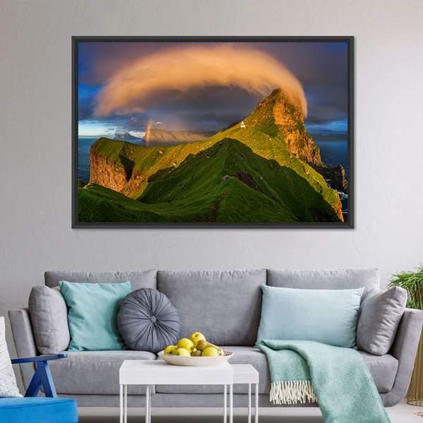 Kalsoy Island &amp; Lighthouse Canvas Wall Art-3 Horizontal-Gallery Wrap-25" x 16"-Tiaracle