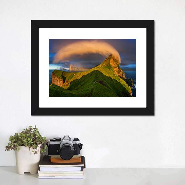 Kalsoy Island & Lighthouse Canvas Wall Art-1 Piece-Framed Print-20" x 16"-Tiaracle