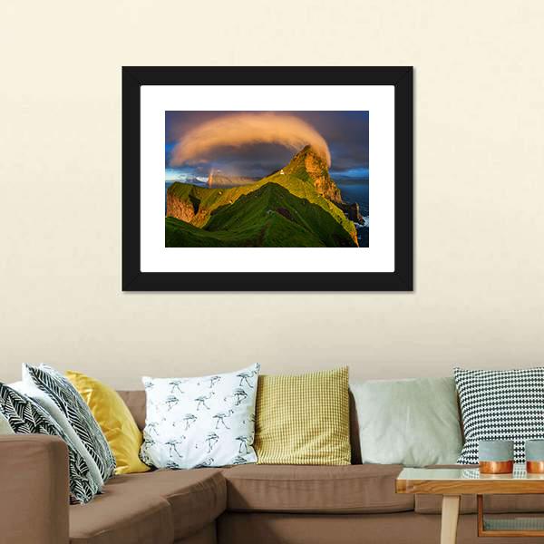 Kalsoy Island & Lighthouse Canvas Wall Art-3 Horizontal-Gallery Wrap-25" x 16"-Tiaracle