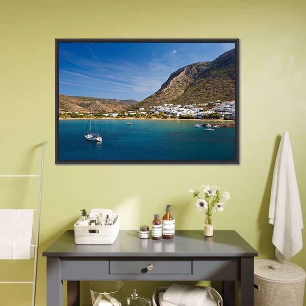 Kamares Beach &amp; Village Canvas Wall Art-1 Piece-Floating Frame-24" x 16"-Tiaracle