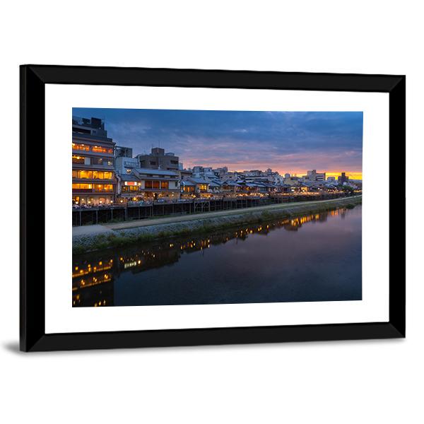 Kamogawa River At Sunset Canvas Wall Art-3 Horizontal-Gallery Wrap-25" x 16"-Tiaracle