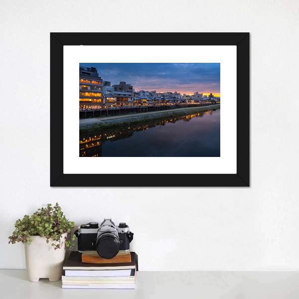 Kamogawa River At Sunset Canvas Wall Art-3 Horizontal-Gallery Wrap-25" x 16"-Tiaracle