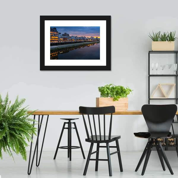 Kamogawa River At Sunset Canvas Wall Art-3 Horizontal-Gallery Wrap-25" x 16"-Tiaracle