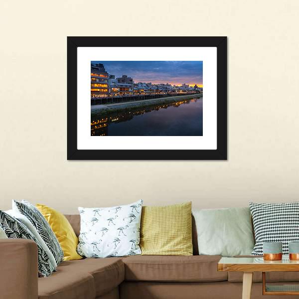 Kamogawa River At Sunset Canvas Wall Art-3 Horizontal-Gallery Wrap-25" x 16"-Tiaracle