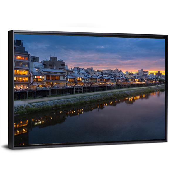Kamogawa River At Sunset Canvas Wall Art-3 Horizontal-Gallery Wrap-25" x 16"-Tiaracle
