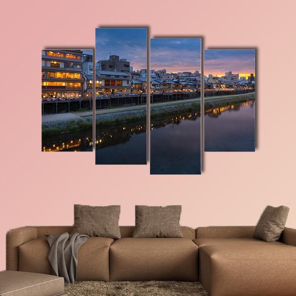 Kamogawa River At Sunset Canvas Wall Art-4 Pop-Gallery Wrap-50" x 32"-Tiaracle