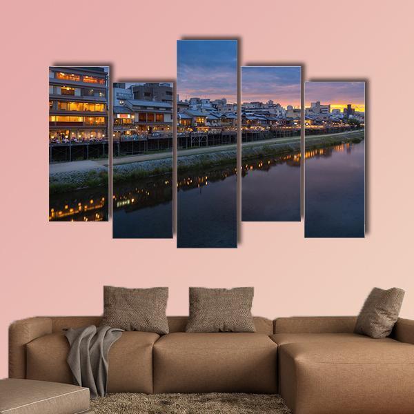 Kamogawa River At Sunset Canvas Wall Art-5 Pop-Gallery Wrap-47" x 32"-Tiaracle