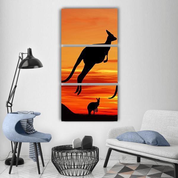 Kangaroos Silhouette Vertical Canvas Wall Art-3 Vertical-Gallery Wrap-12" x 25"-Tiaracle