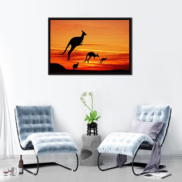 Kangaroos Silhouette Canvas Wall Art-1 Piece-Floating Frame-36" x 24"-Tiaracle