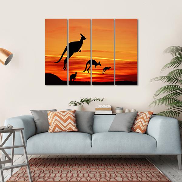 Kangaroos Silhouette Canvas Wall Art-4 Horizontal-Gallery Wrap-34" x 24"-Tiaracle