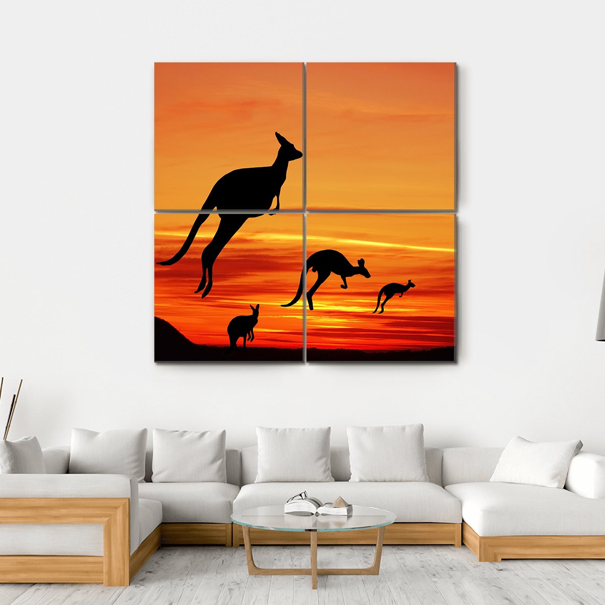 Kangaroos Silhouette Canvas Wall Art-4 Square-Gallery Wrap-17" x 17"-Tiaracle