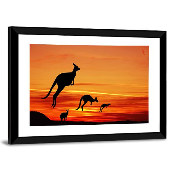Kangaroos Silhouette Canvas Wall Art-5 Horizontal-Gallery Wrap-22" x 12"-Tiaracle