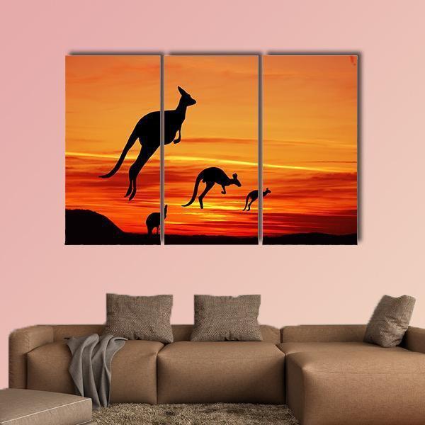 Kangaroos Silhouette Canvas Wall Art-3 Horizontal-Gallery Wrap-37" x 24"-Tiaracle