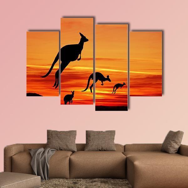 Kangaroos Silhouette Canvas Wall Art-4 Pop-Gallery Wrap-50&quot; x 32&quot;-Tiaracle