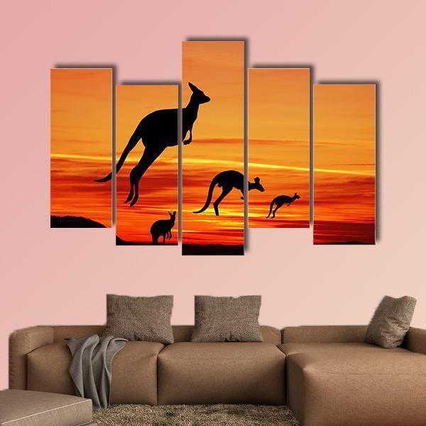 Kangaroos Silhouette Canvas Wall Art-5 Pop-Gallery Wrap-47" x 32"-Tiaracle