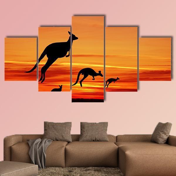Kangaroos Silhouette Canvas Wall Art-5 Star-Gallery Wrap-62&quot; x 32&quot;-Tiaracle