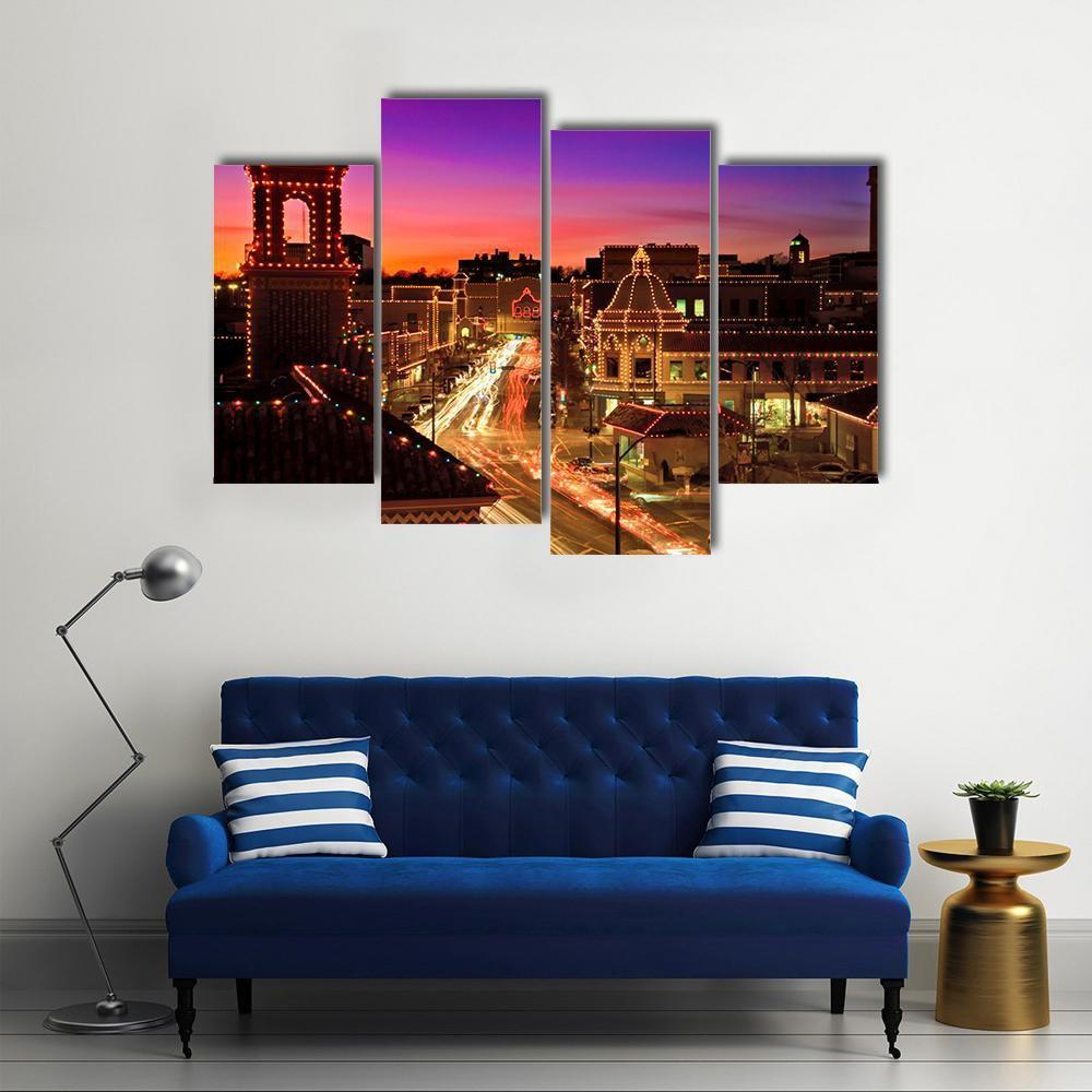 Kansas City Plaza Christmas Lights Canvas Wall Art-4 Pop-Gallery Wrap-50" x 32"-Tiaracle