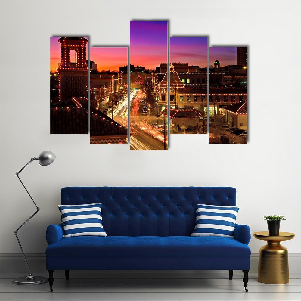 Kansas City Plaza Christmas Lights Canvas Wall Art-5 Pop-Gallery Wrap-47" x 32"-Tiaracle